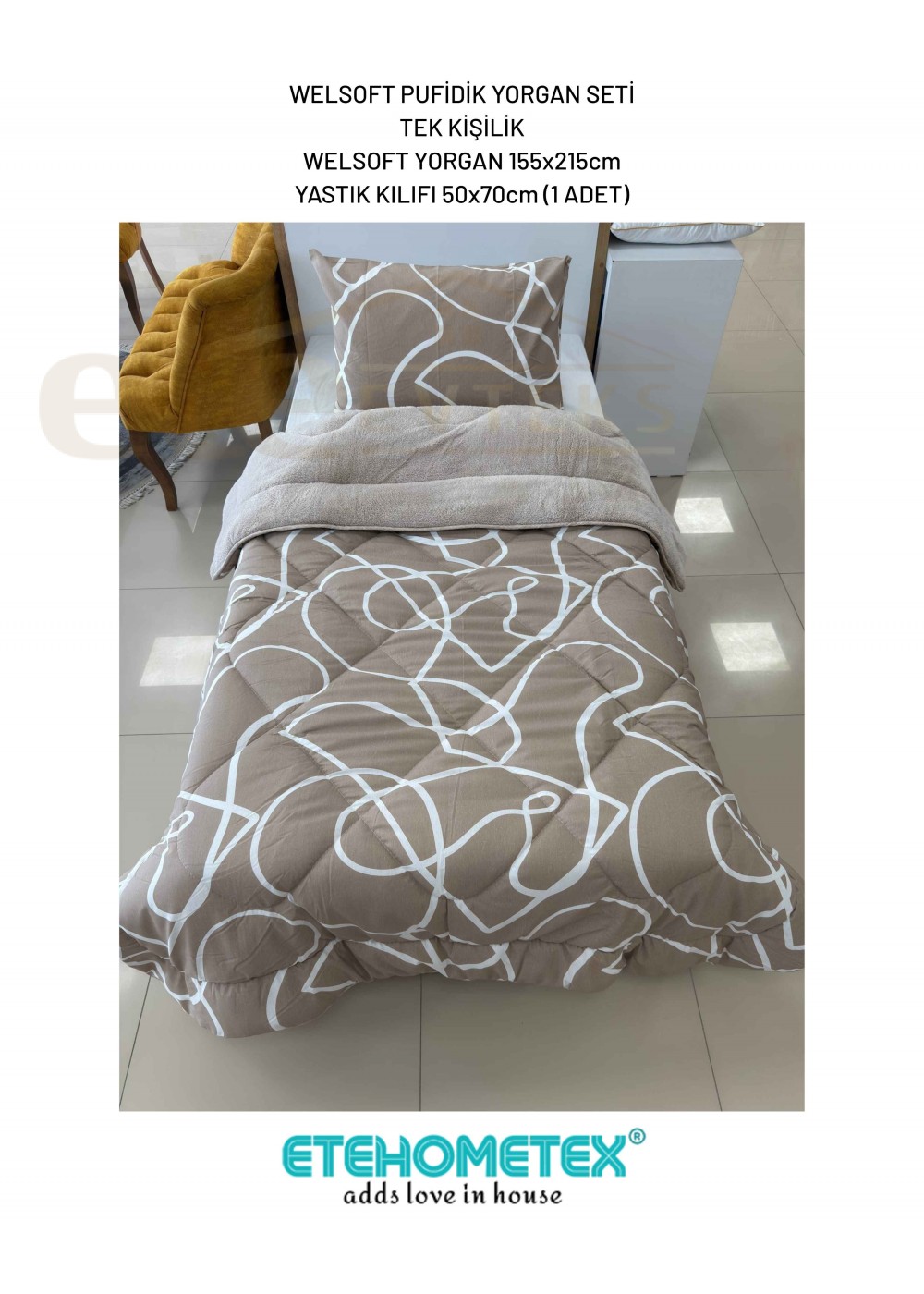 ETE HOMETEX TEK KİŞİLİK LÜX WELSOFT YORGAN SETİ MİX BEJ 8696474232093